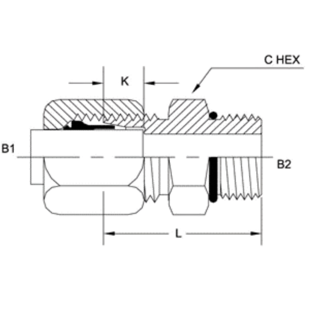 C6400-16-16-O-SS : OneHydraulics Straight Stainless Adapter, 1-5/16-12 (-16) Flareless Bite Type Tube Compression x 1-5/16-12 (-16) Male ORB