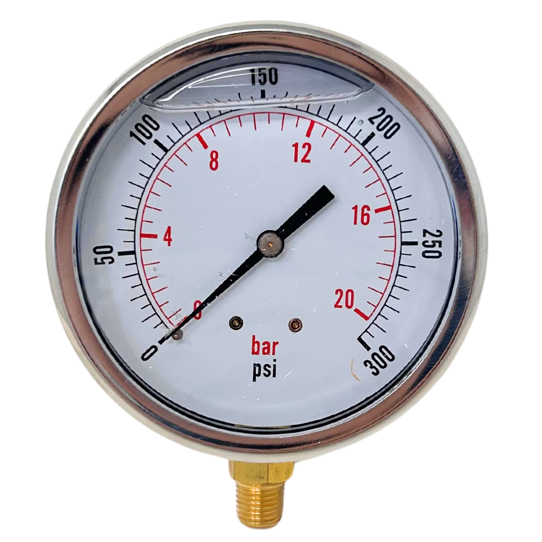 CFC2P-020A-FIRE : FIRE SALE Dynamic, Pressure Gauge, Glycerine-Filled, 4" Face, 0-300 psi, Stem Mount, 304 Stainless Steel Case - ALL SALES FINAL