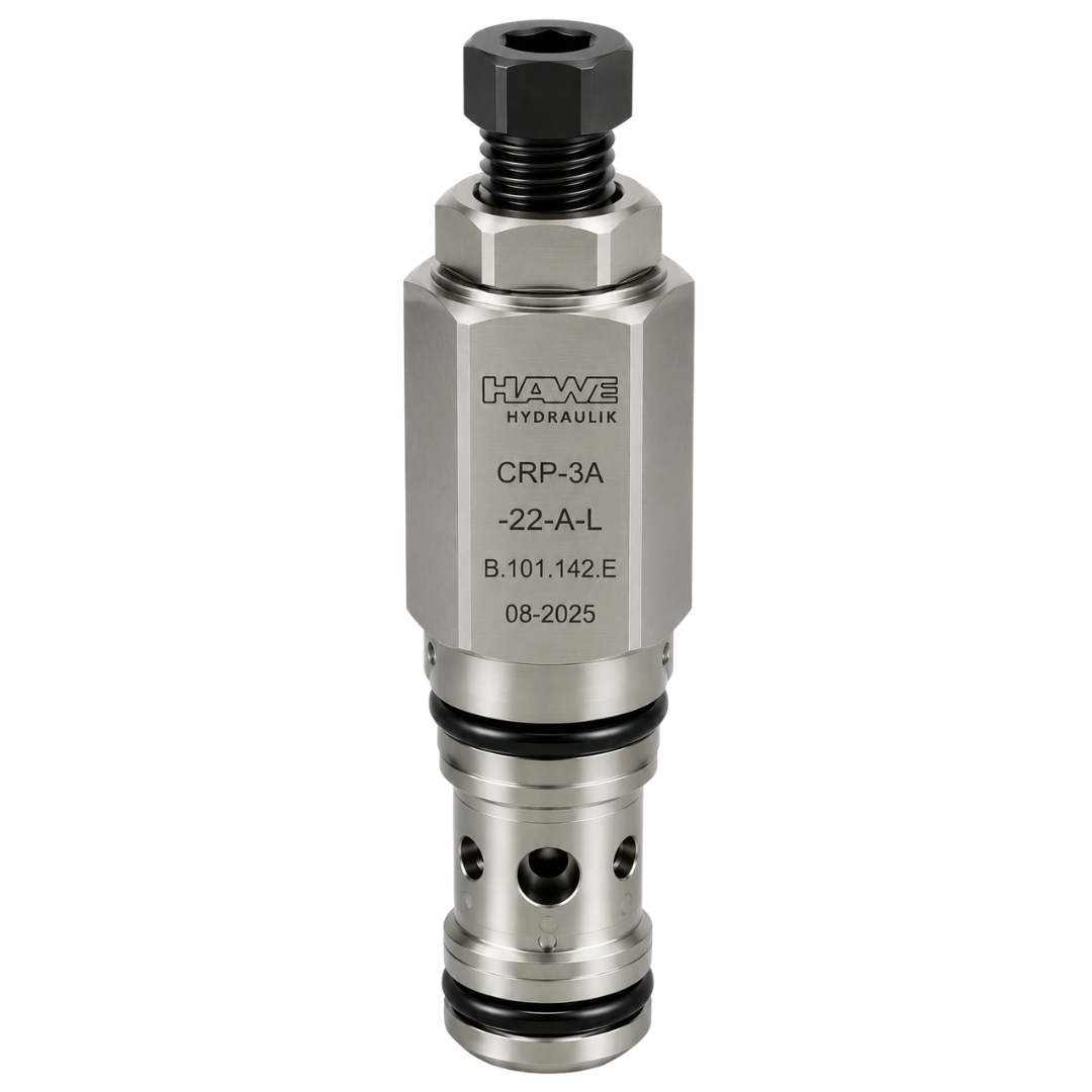 CRP-3A-20-A-K : Hawe Hydraulik Relief Valve, Pilot-Operated, Balanced Piston, 2 Ports, T-3A Cavity, 52.83GPM, 101-3045psi (1015psi Standard), Handknob with Lock (similar to RPGC-KAN)
