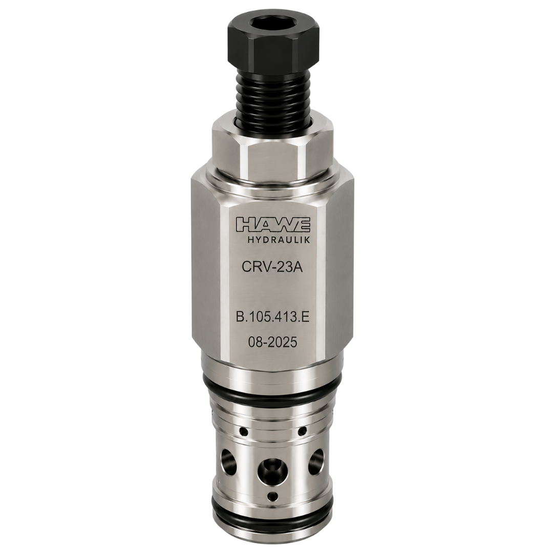 CRV-23A-40-E-L : Hawe Hydraulik Relief Valve, Ventable, Pilot-Operated, Balanced Piston, External Drain, 4 Ports, T-23A Cavity, 63.4GPM, 25-406psi (203psi Standard), Hex Socket Screw (similar to RVGD-LEN)