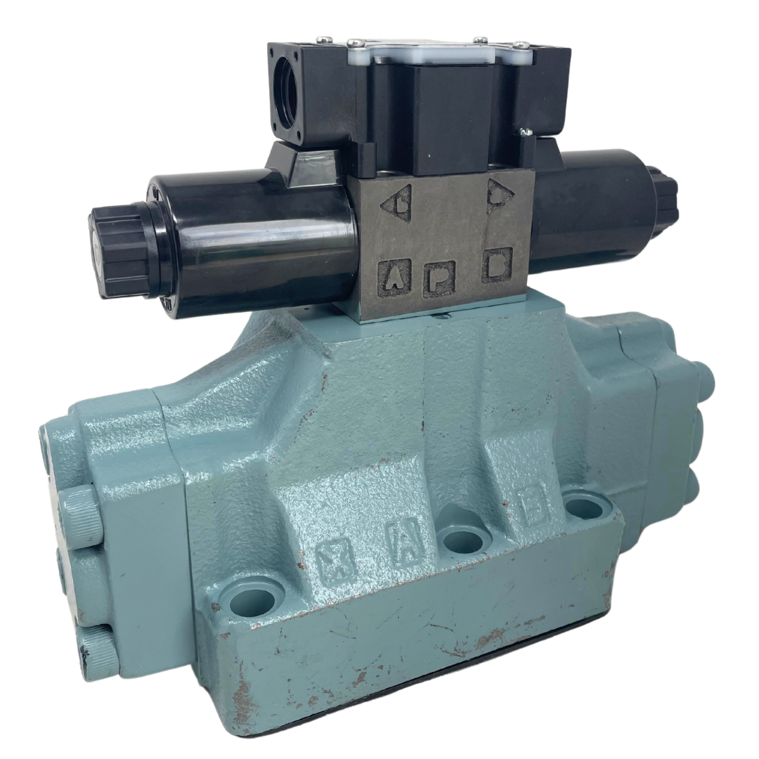 DSS-G06-C7Y-R-D1-E22-FIRE : FIRE SALE NACHI Pilot Operated Directional Valve, D08, 12VDC Terminal Box, P to T in Center Position - ALL SALES FINAL