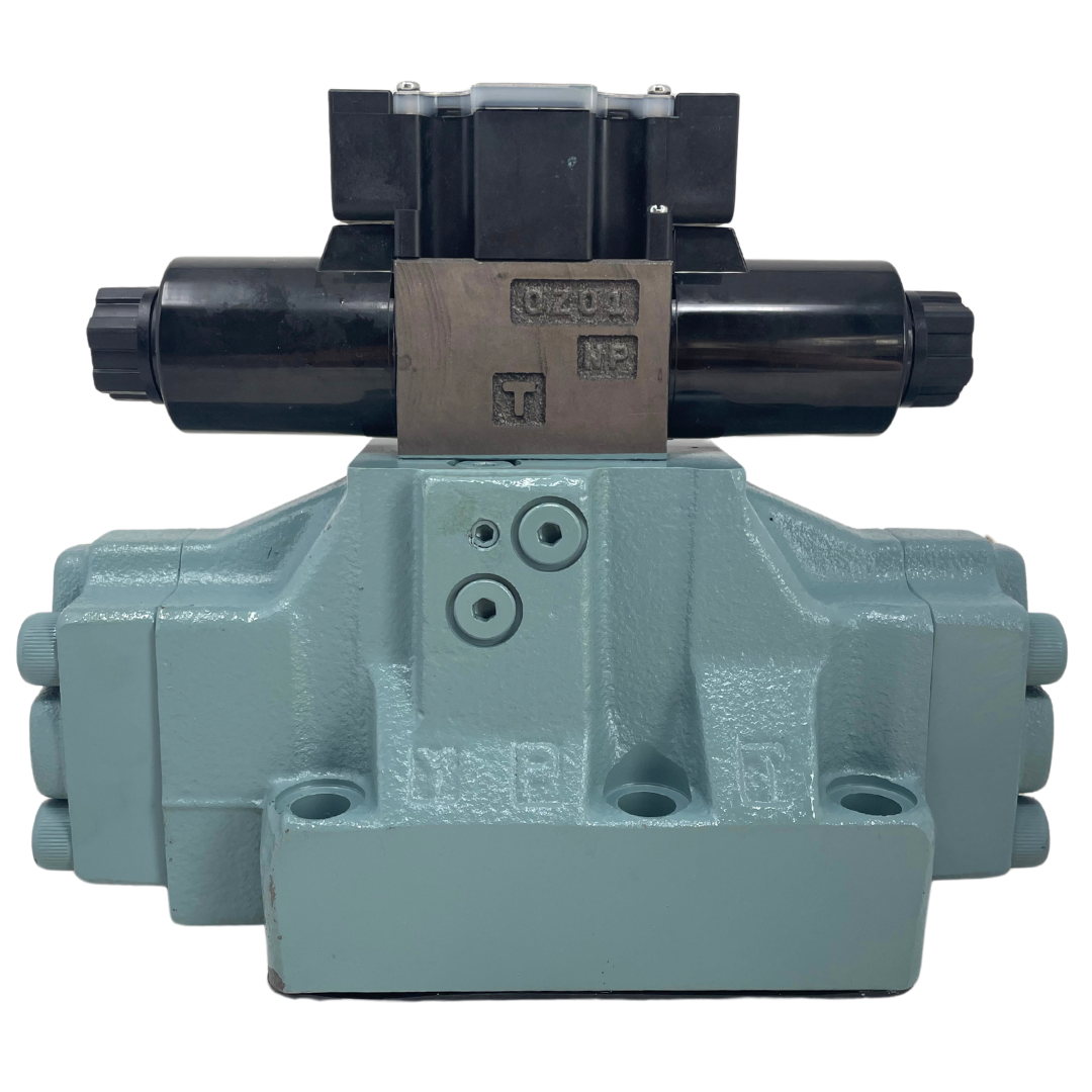 DSS-G06-C7Y-R-D1-E22-FIRE : FIRE SALE NACHI Pilot Operated Directional Valve, D08, 12VDC Terminal Box, P to T in Center Position - ALL SALES FINAL