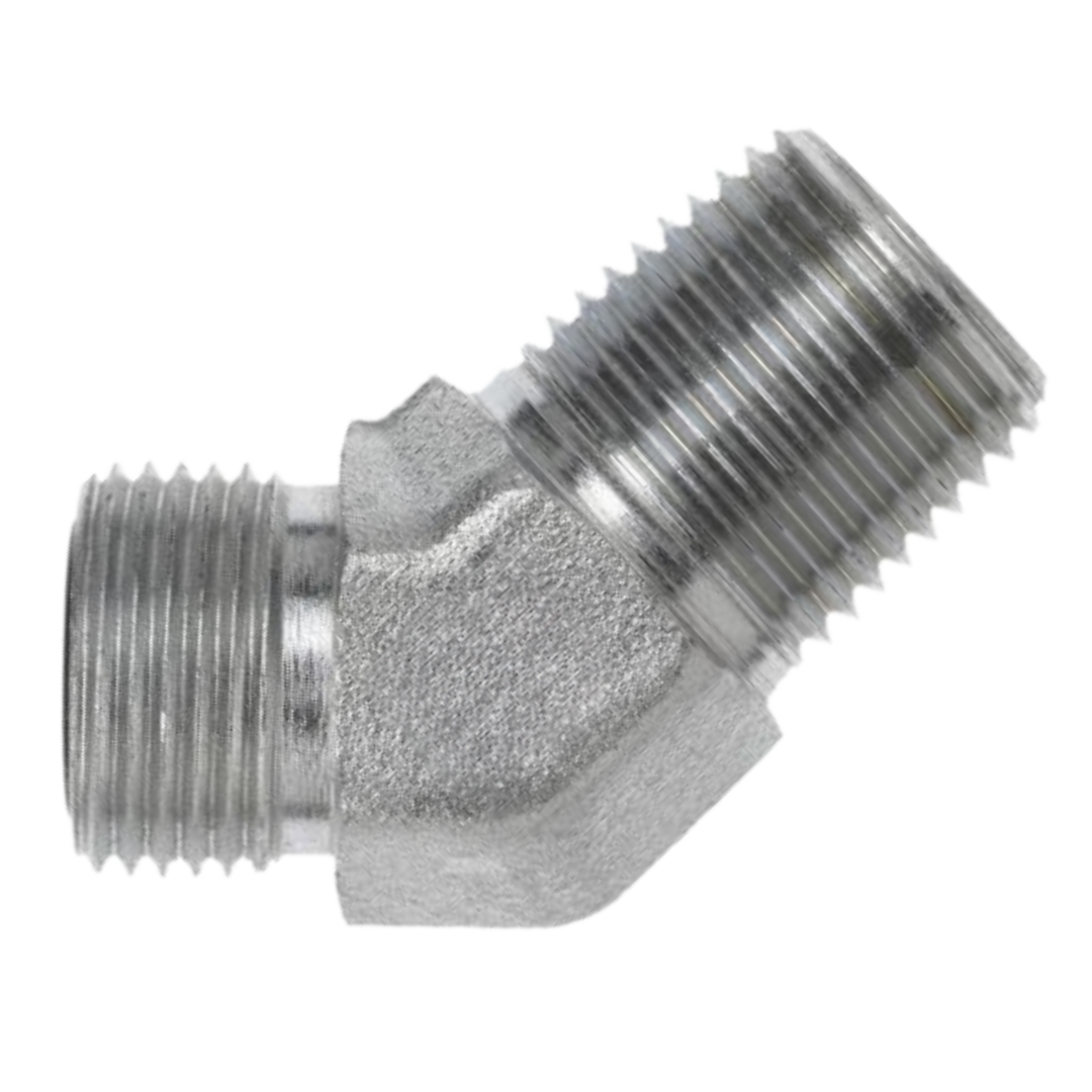 FS2503-10-08-FG : OneHydraulics 45-Degree Steel Adapter, 1-14 (-10) Male ORFS x 1/2-14 (-08) Male NPT, 6000psi