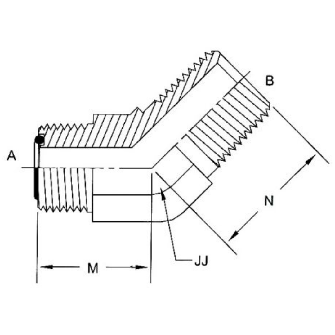 FS2503-10-08-FG : OneHydraulics 45-Degree Steel Adapter, 1-14 (-10) Male ORFS x 1/2-14 (-08) Male NPT, 6000psi