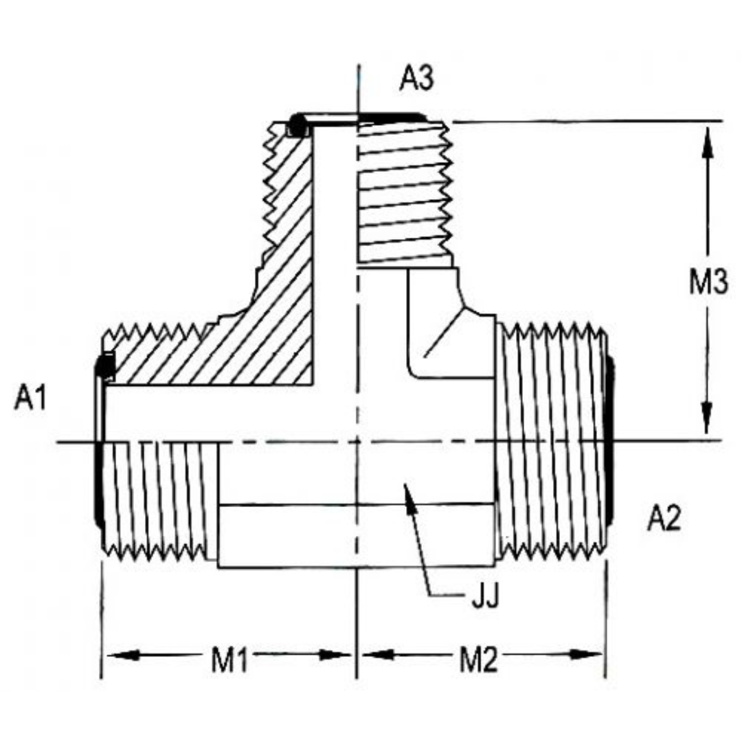 FS2603-20-20-20-FG : OneHydraulics Tee Steel Adapter, 1-11/16-12 (-20) Male ORFS x 1-11/16-12 (-20) Male ORFS x 1-11/16-12 (-20) Male ORFS, 6000psi