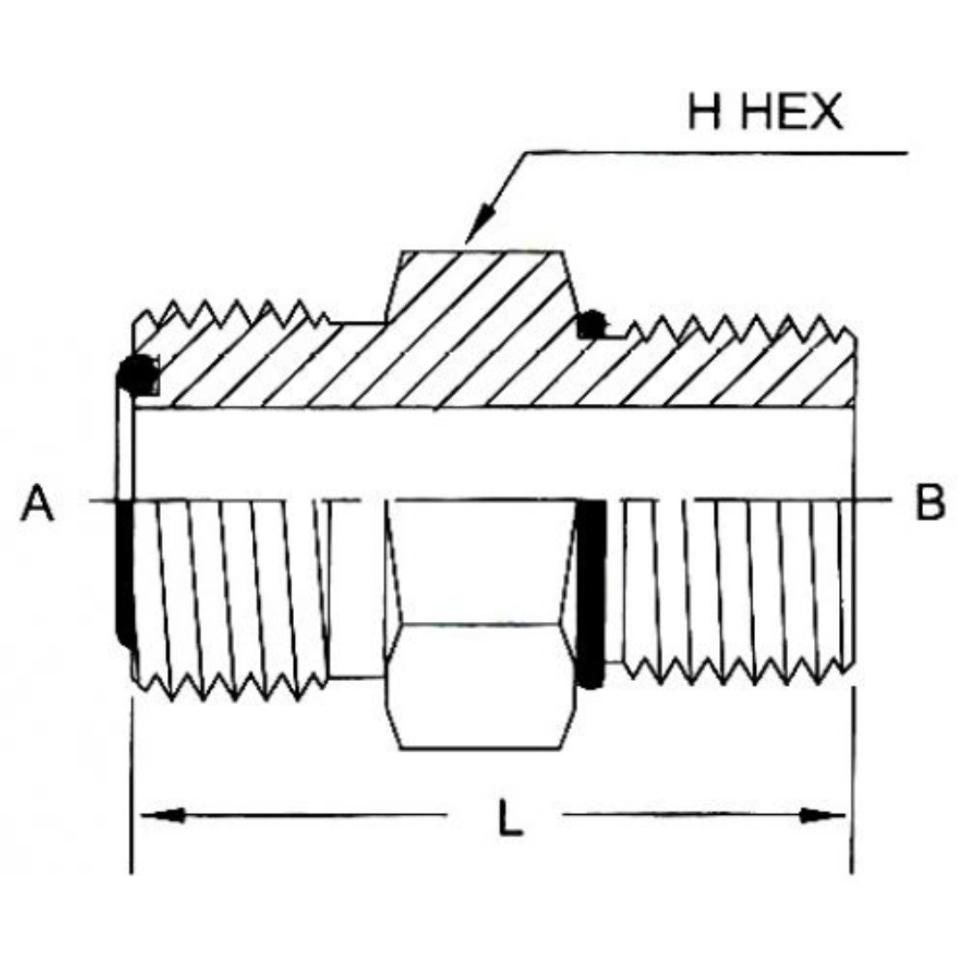 FS6400-04-04-O: OneHydraulics Straight Steel Rigid Adapter, 9/16-18 (-04) Male ORFS x 7/16-20 (-04) Male ORB, 7500psi