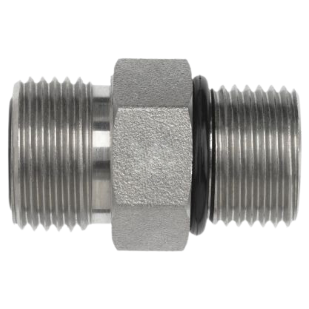 FS6400-04-04-O: OneHydraulics Straight Steel Rigid Adapter, 9/16-18 (-04) Male ORFS x 7/16-20 (-04) Male ORB, 7500psi