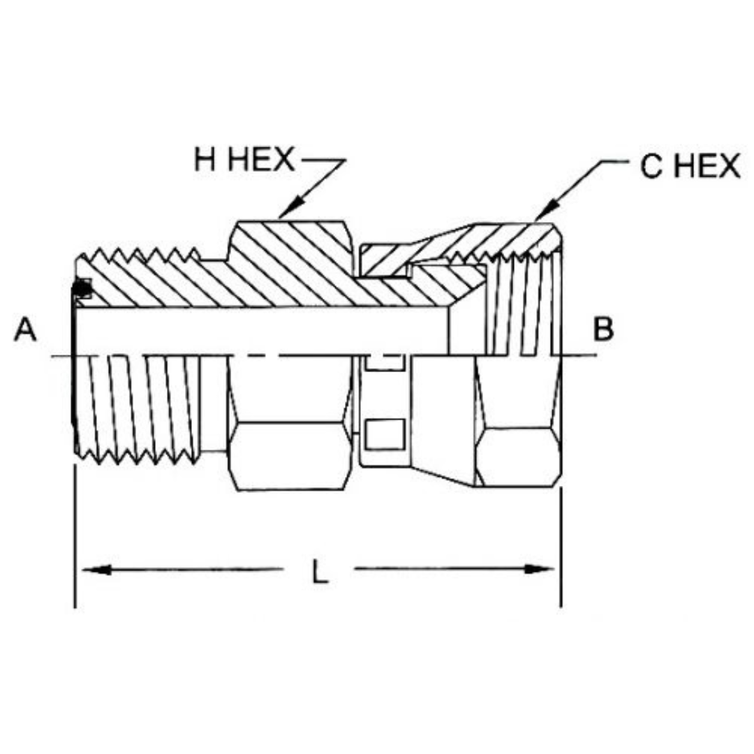 FS6402-12-12 : OneHydraulics Straight Steel Swivel Adapter, 1-3/16-12 (-12) Male ORFS x 1-1/16-12 (-12) Female JIC, 5000psi