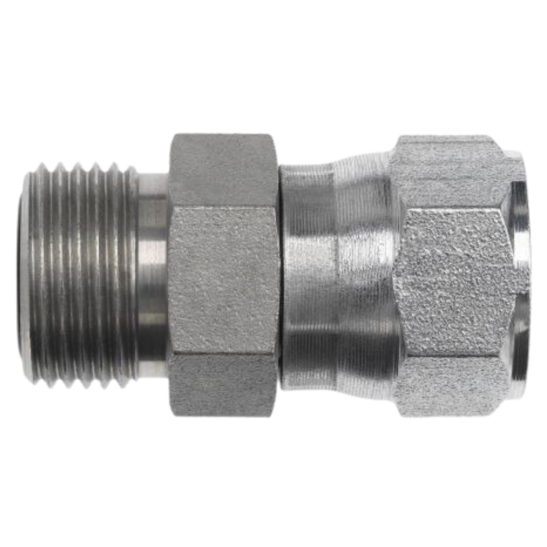 FS6402-12-12 : OneHydraulics Straight Steel Swivel Adapter, 1-3/16-12 (-12) Male ORFS x 1-1/16-12 (-12) Female JIC, 5000psi