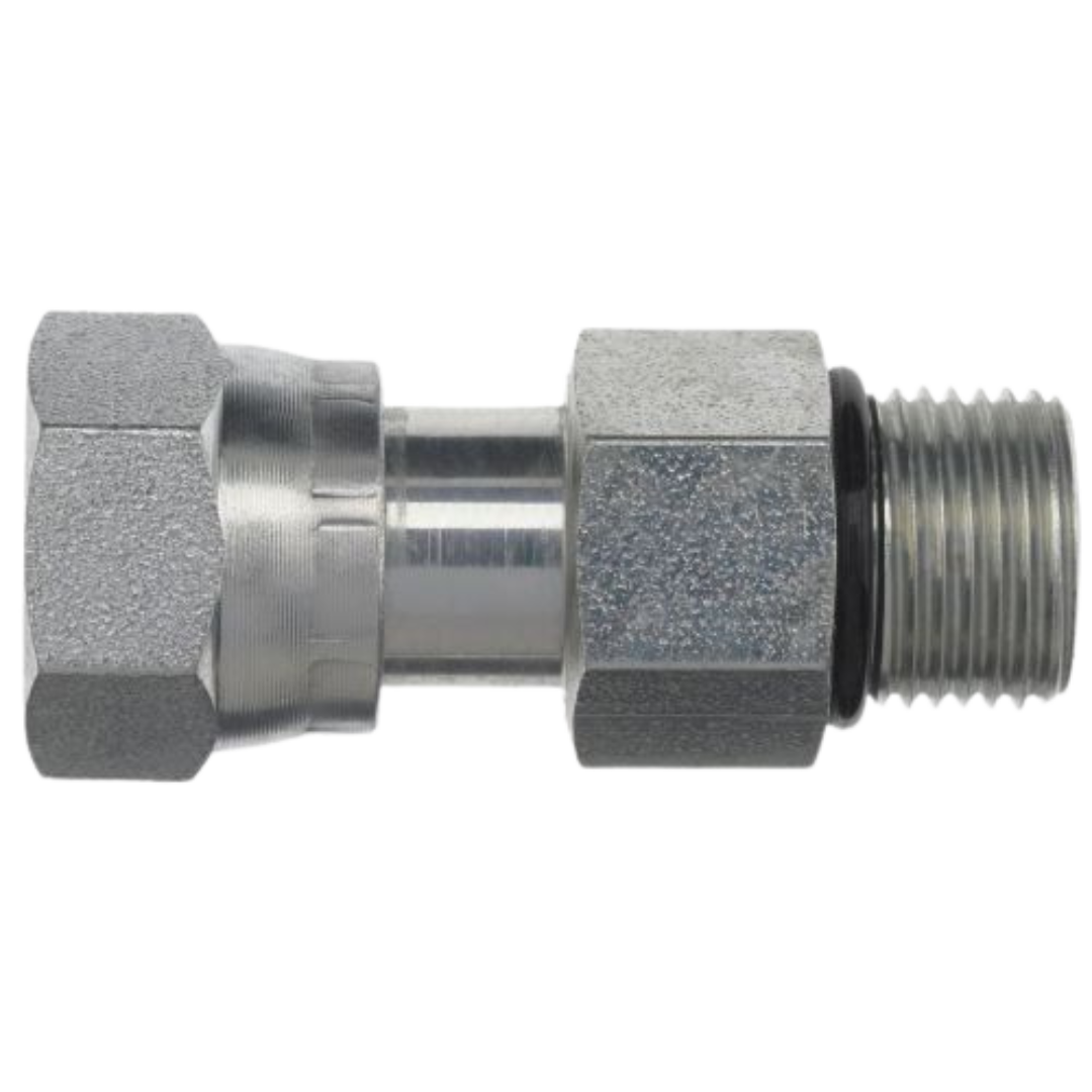 FS6540-08-08-O: OneHydraulics Straight Steel Swivel Adapter, 13/16-16 (-08) Female ORFS x 3/4-16 (-08) Male ORB, 6000psi
