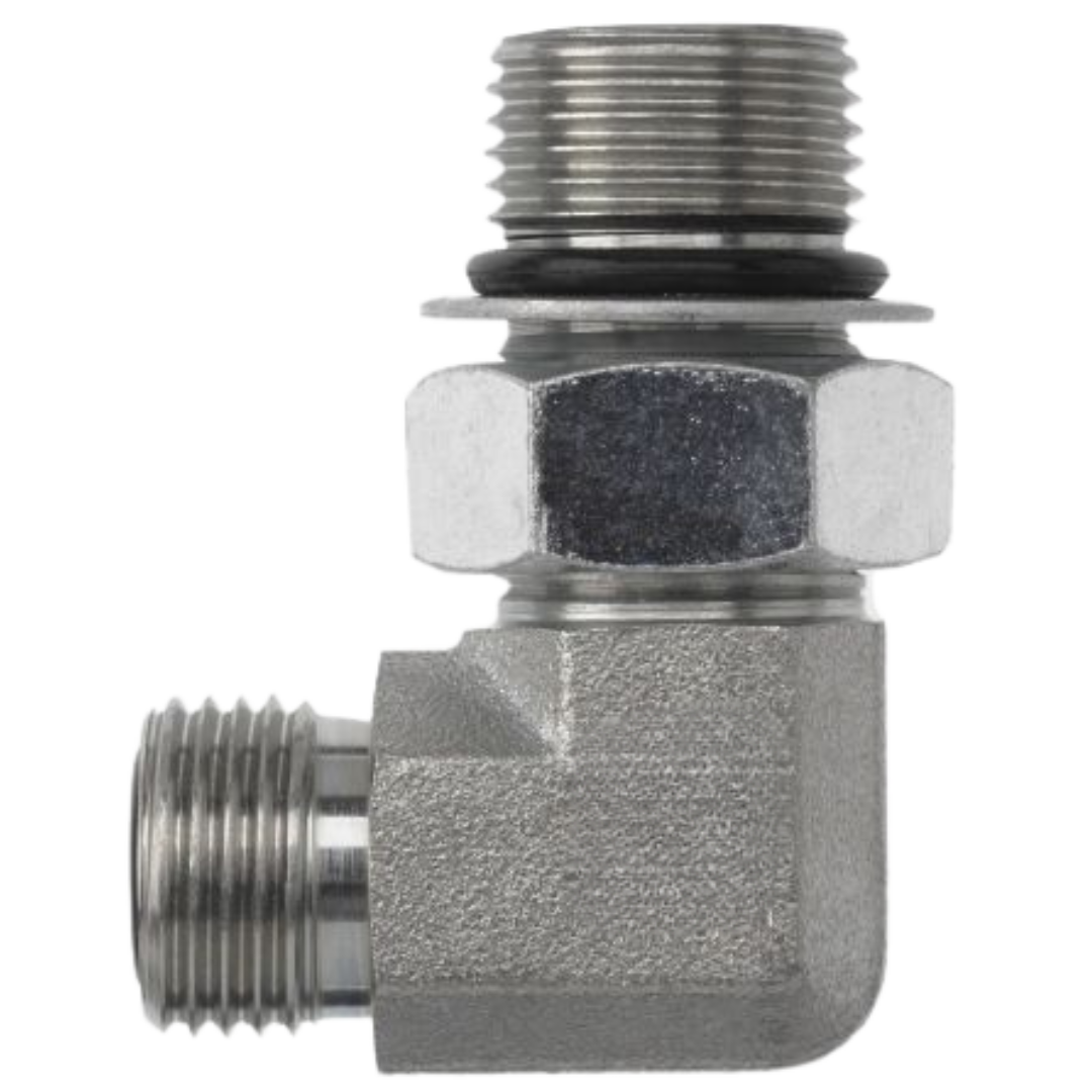 FS6801-04-08-NWO-FG : OneHydraulics 90-Degree Steel Adapter, 9/16-18 (-04) Male ORFS x 3/4-16 (-08) Male Adjustable ORB, 6000psi