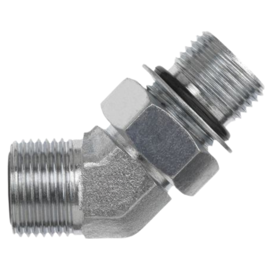 FS6802-04-06-NWO-FG : OneHydraulics 45-Degree Steel Adapter, 9/16-18 (-04) Male ORFS x 9/16-18 (-06) Male Adjustable ORB, 6000psi