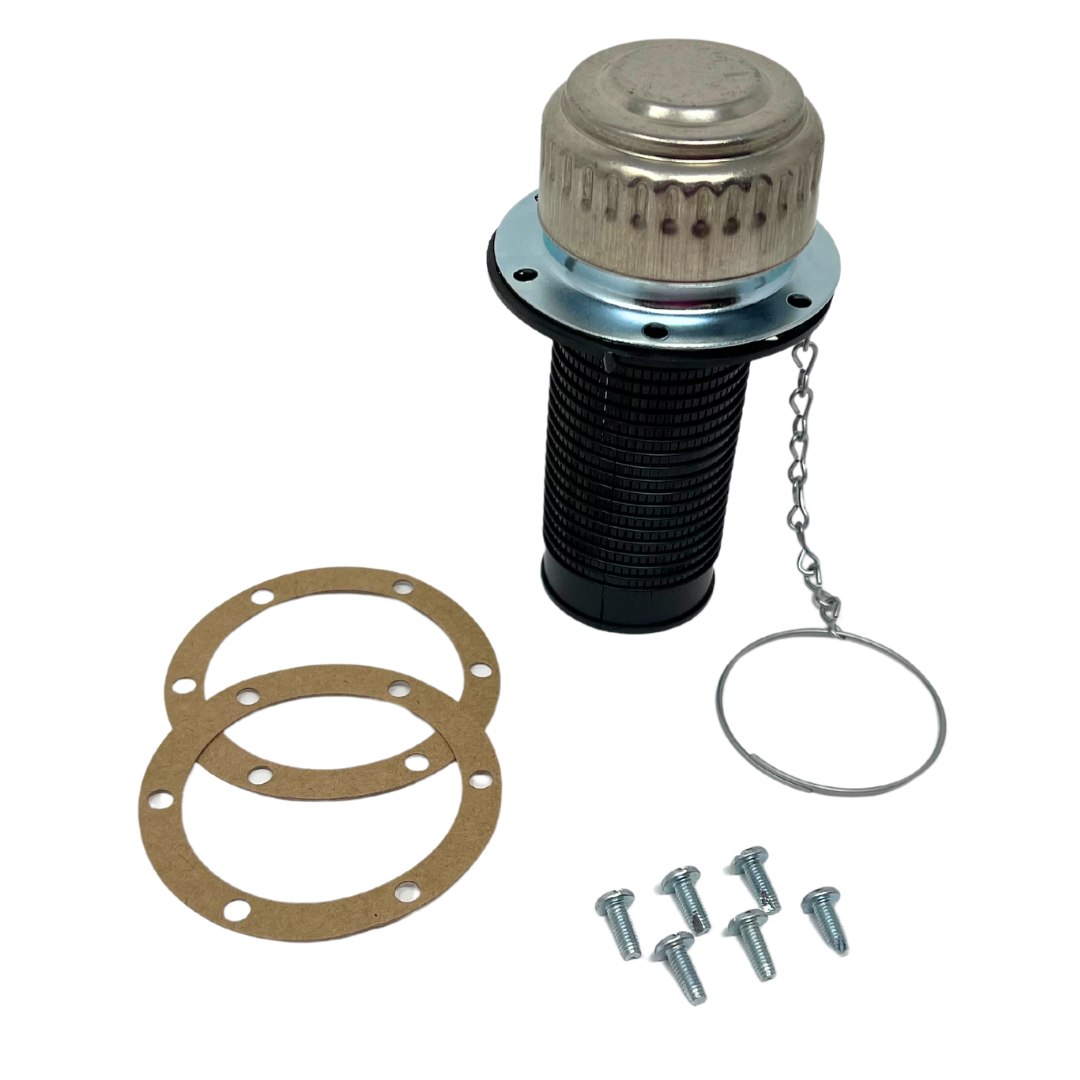 FB-A008P : Magnaloy Filler Breather Cap, 20GPM, 10-Micron Filter, Stainless Steel, 1/2" Mounting Flange Height, 30 Mesh, 4" Nylon Screen, No Dipstick
