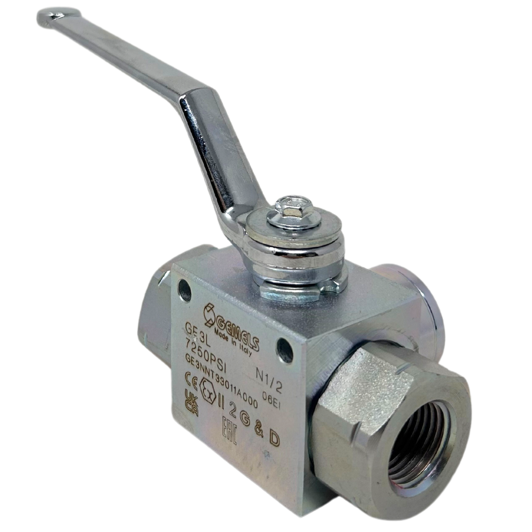 GE3L N1/2 DN13 1111AB PSI7250 : Gemels Ball Valve, 3-Way, 7250psi, 1/2 NPT, Carbon Steel