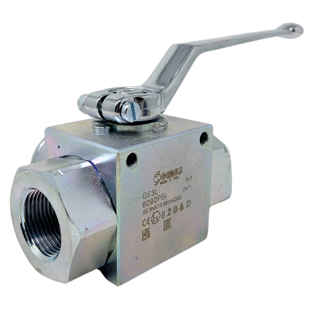 GE3L N1 DN25 1111AB 6090PSI : Gemels Ball Valve, 3-Way, 6090psi, 1 NPT, Carbon Steel