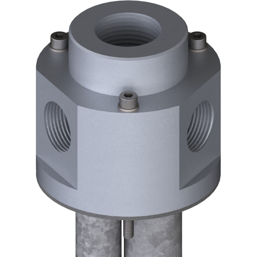 2x-By LK73 : Giebel Suction Lance with 6x M5 Screws (ATEX 2014, Zone II 2 G/D IIIC T4), 73mm Bolt Circle, Aluminum, FKM Seals, 2x 3/4" Female BSPP Connection