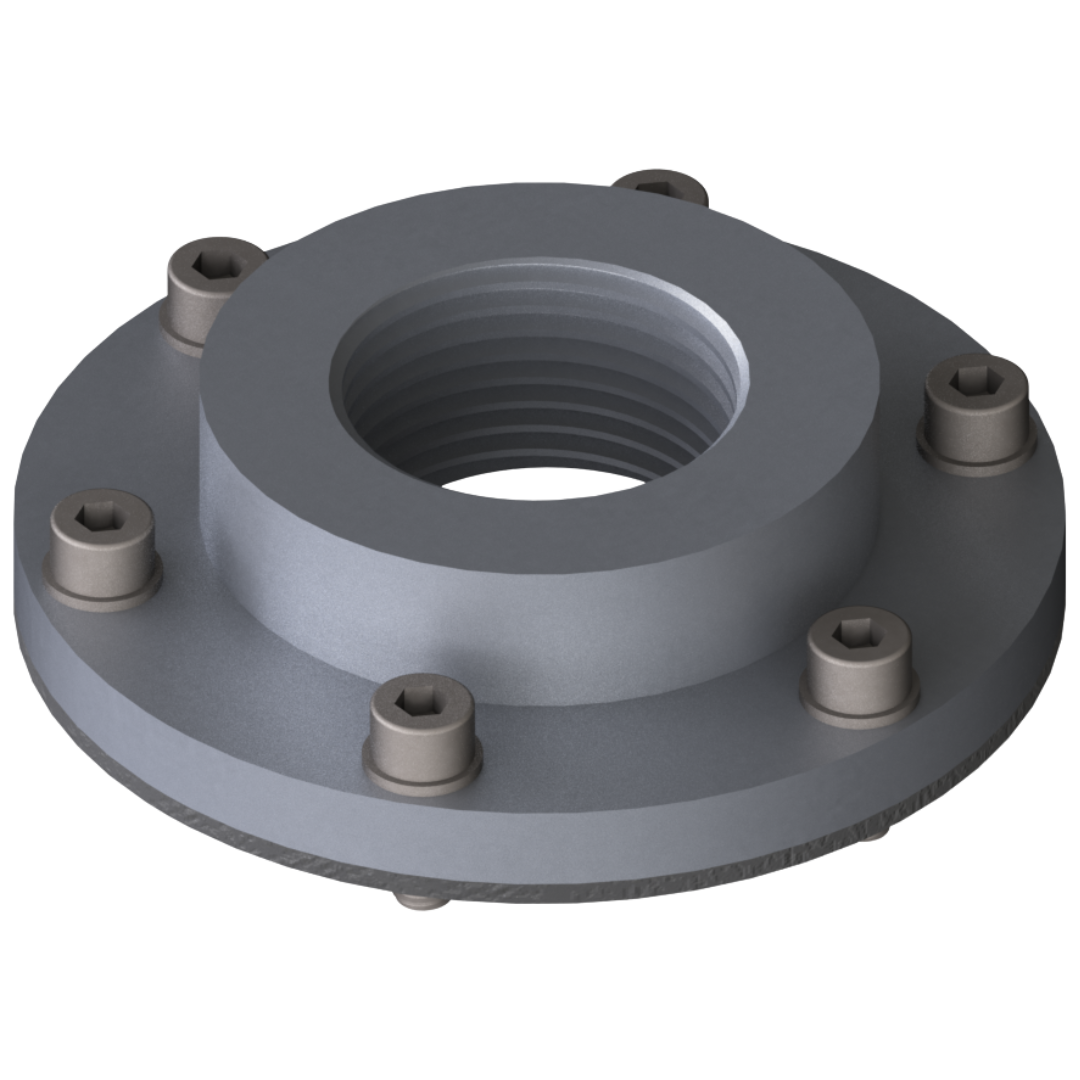 LK73 PA 1"f : Giebel Flange Adapter with 6x M5 Screws and Gasket (ATEX 2014, Zone II 2 G/D IIIC T4, DIN 24557), 73mm Bolt Circle, Aluminum, FKM Seals, 1" Female NPT Connection