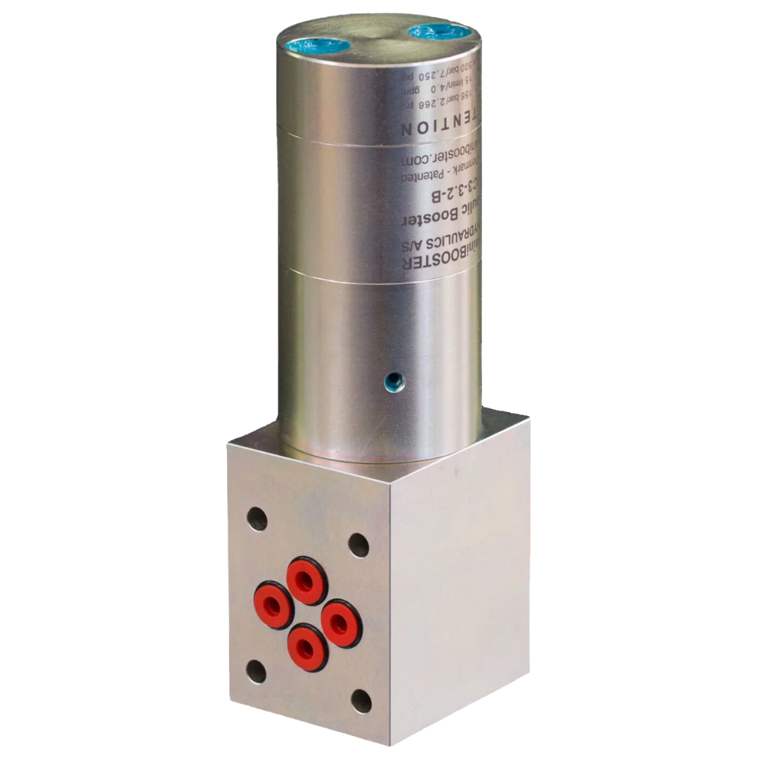 HC3-3.2-B miniBooster Pressure Intensifier, 3.2 Ratio, D03 Inlet Port, D03 Outlet Port, 4GPM and 3000psi Inlet, 0.7GPM and 7252psi Outlet, With Dump Valve