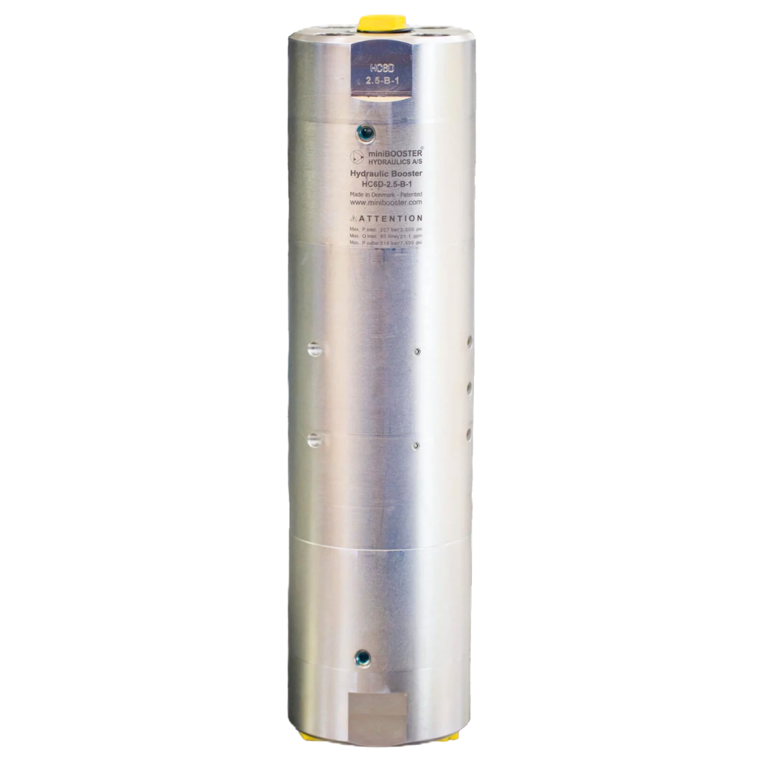 HC6D-2.5-B-1 miniBooster Pressure Intensifier, 2.5 Ratio, 1/2" BSPP Inlet Port, 1/2" BSPP Outlet Port, 21.1GPM and 3000psi Inlet, 9GPM and 11600psi Outlet, With Dump Valve