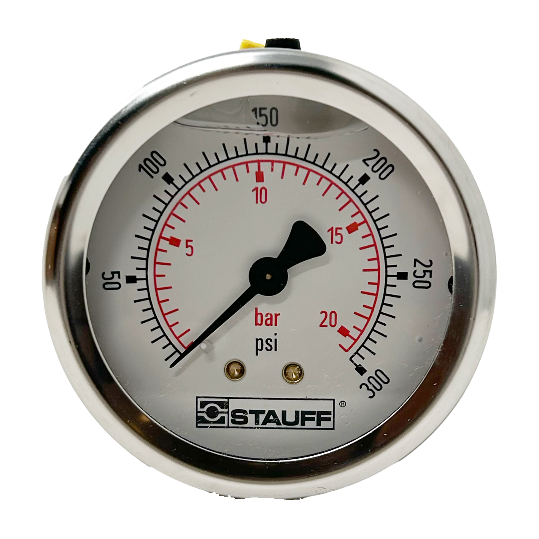 SPG-100-00300-05-P-N08 : Stauff Pressure Gauge, 4" Face, 0-300psi, 1/2" NPT, Center Back