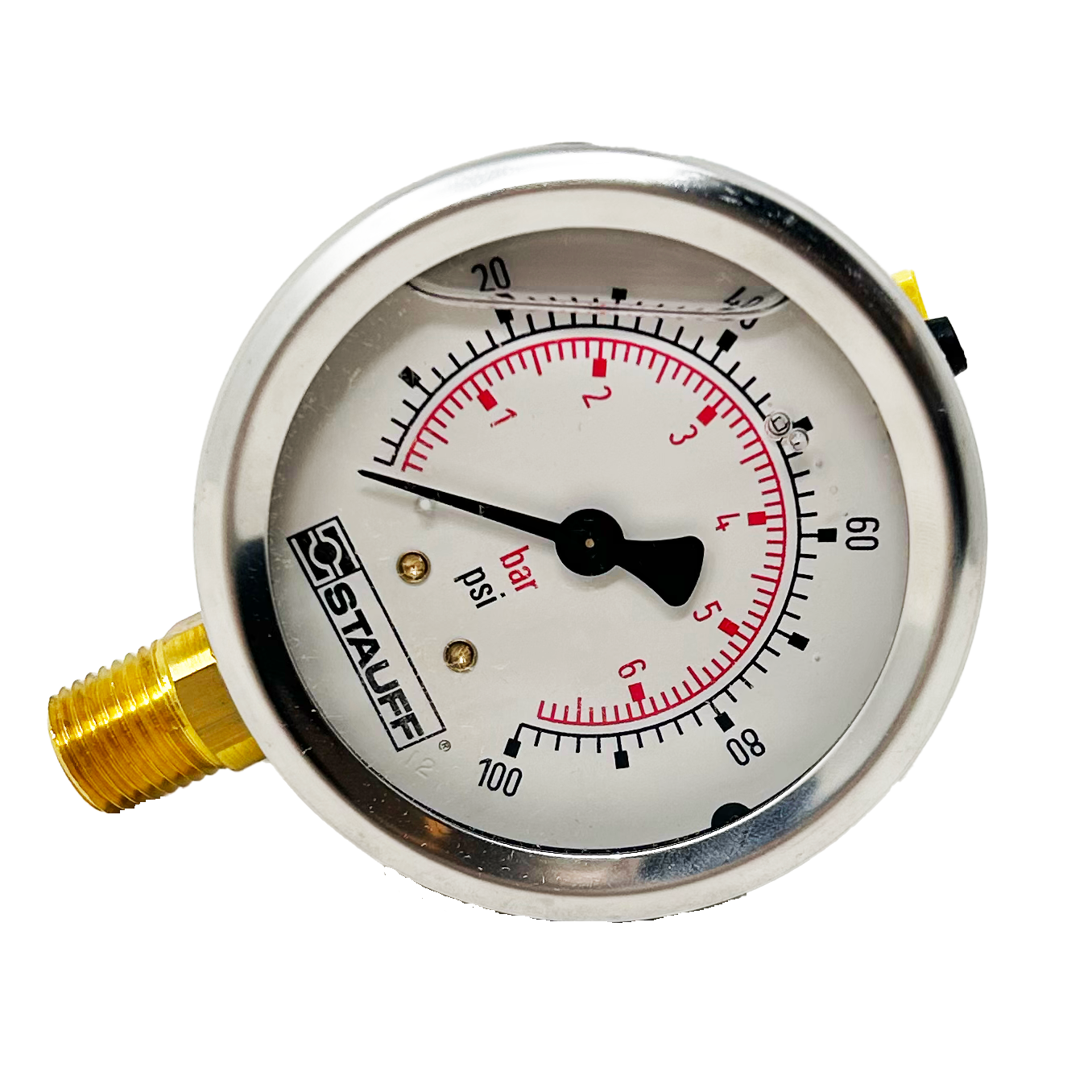 SPG-063-00100-05-S-N04 : Stauff Pressure Gauge, 2.5" Face, 0-100psi, 1/4" NPT, Stem Mount