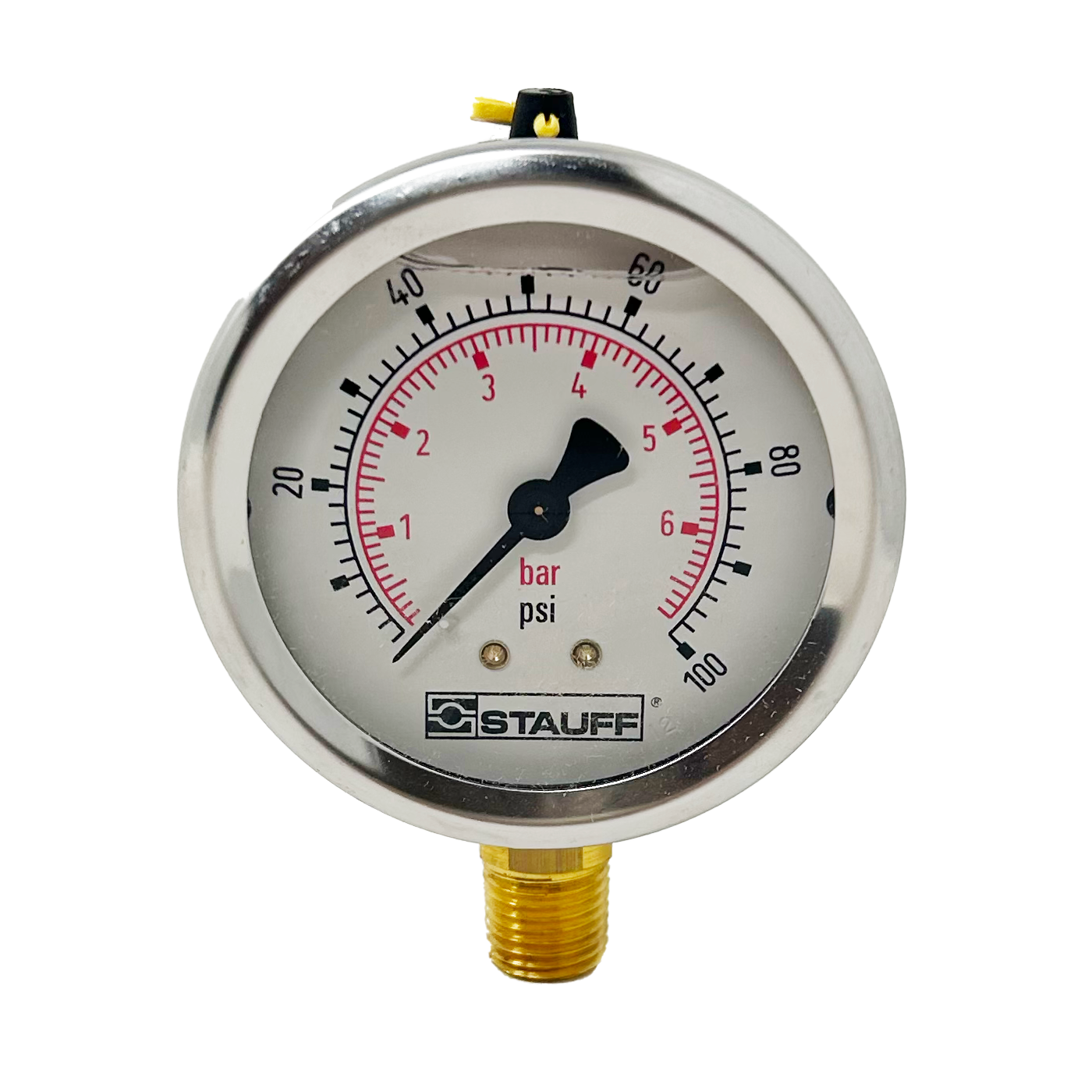 SPG-063-00100-05-S-N04 : Stauff Pressure Gauge, 2.5" Face, 0-100psi, 1/4" NPT, Stem Mount