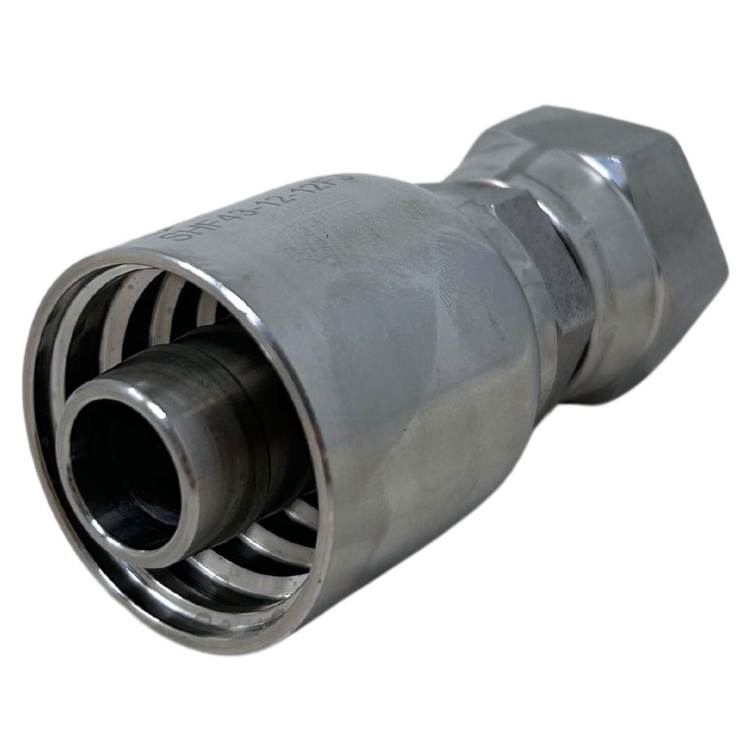 SHF43-12-12FJ-FIRE : FIRE SALE SHF Crimp Coupling, 316SS, 43 Series, 3/4" Hose x #12FJIC Swivel - ALL SALES FINAL
