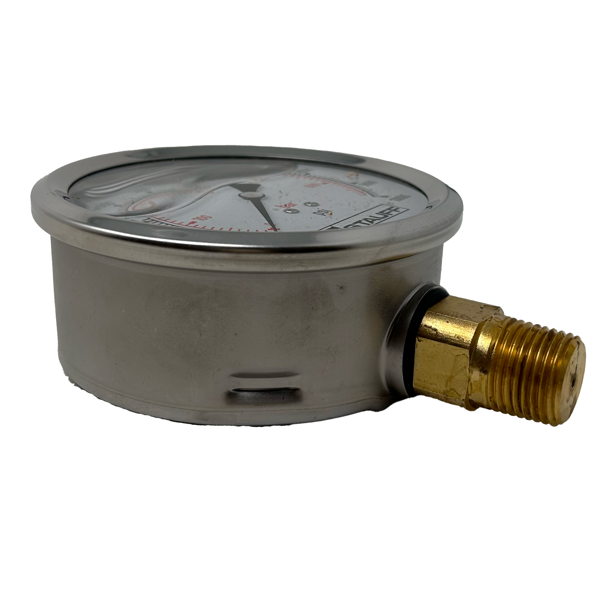 SPG-100-10000-05-S-N08 : Stauff Pressure Gauge, 4" Face, 0-10,000psi, 1/2" NPT, Stem Mount