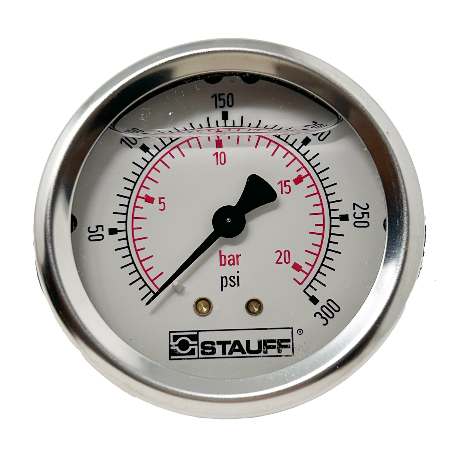 SPG-063-00300-05-P-N04-U : Stauff Pressure Gauge, 2.5" Face, 0-300psi, 1/4" NPT, Panel Clamp with U-Bolt