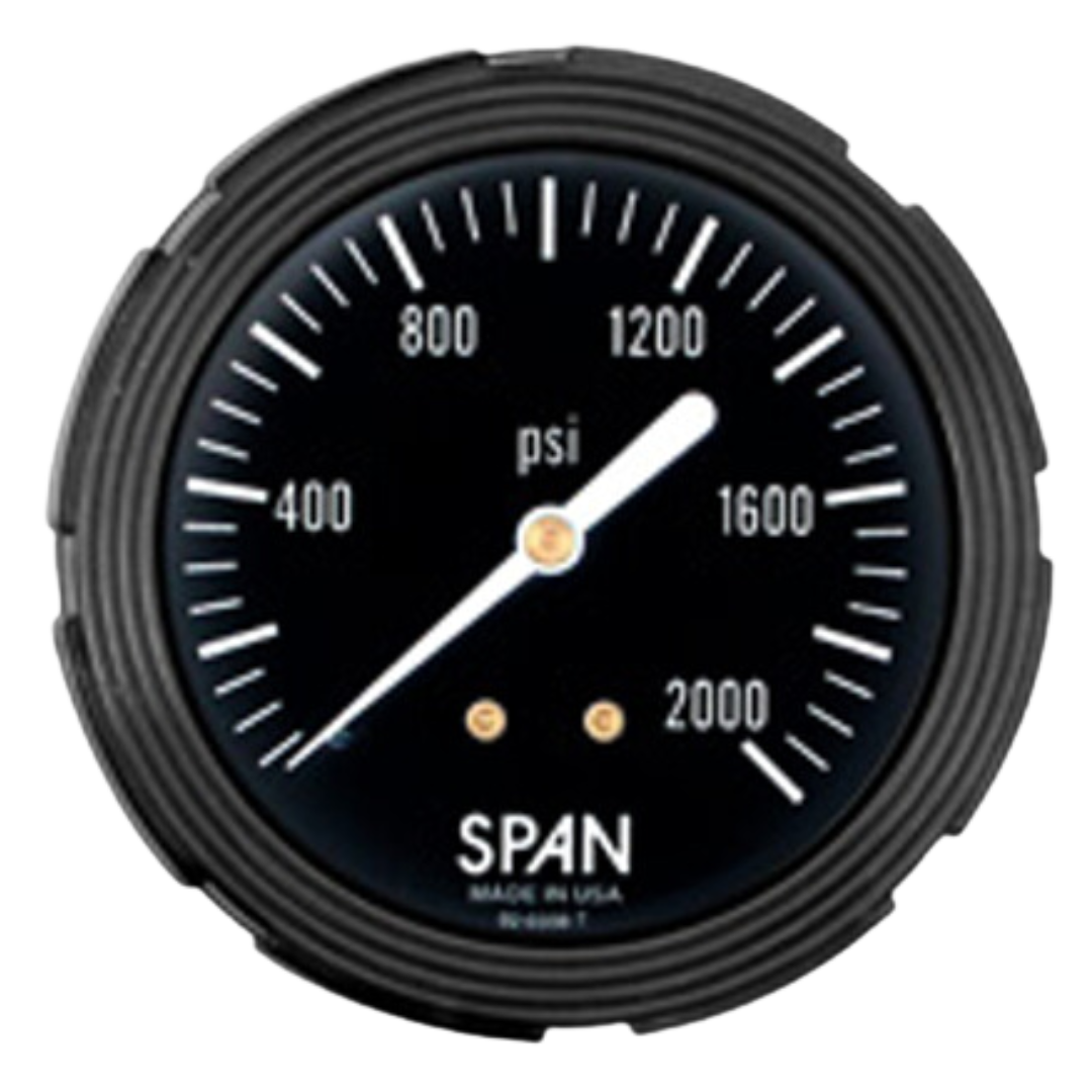 SUB/LFP-212-2000-G-CERT : SPAN Subsea Pressure Gauge, White on Black Dial, Glycerine Fill, 2.5" Face, 0-2000psi Range, 1/4" NPT, Panel Mount U-Clamp