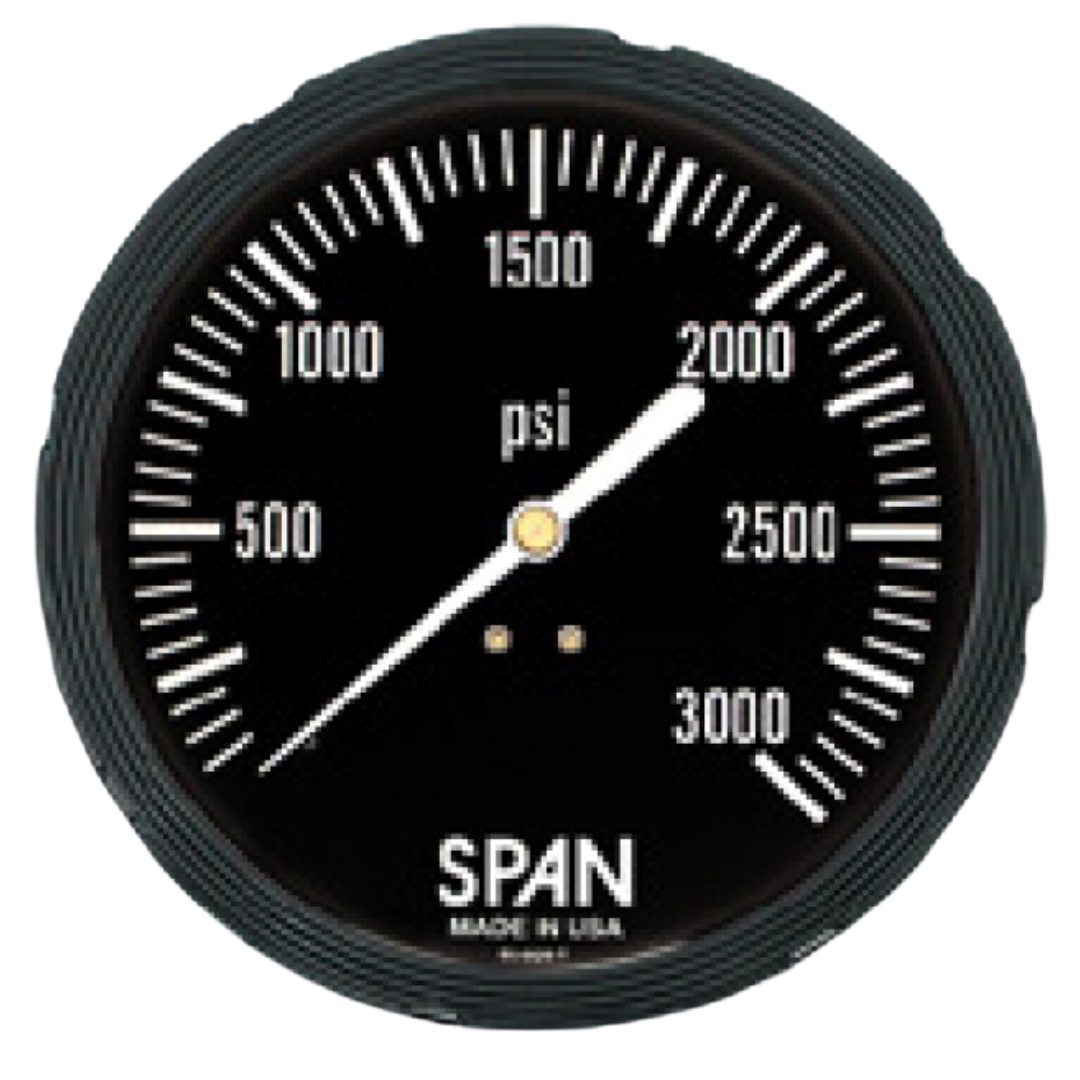 SUB/LFP-412-15000-G-CERT : SPAN Subsea Pressure Gauge, White on Black Dial, Glycerine Fill, 4.5" Face, 0-15000psi Range, 1/4" NPT, Panel Mount U-Clamp