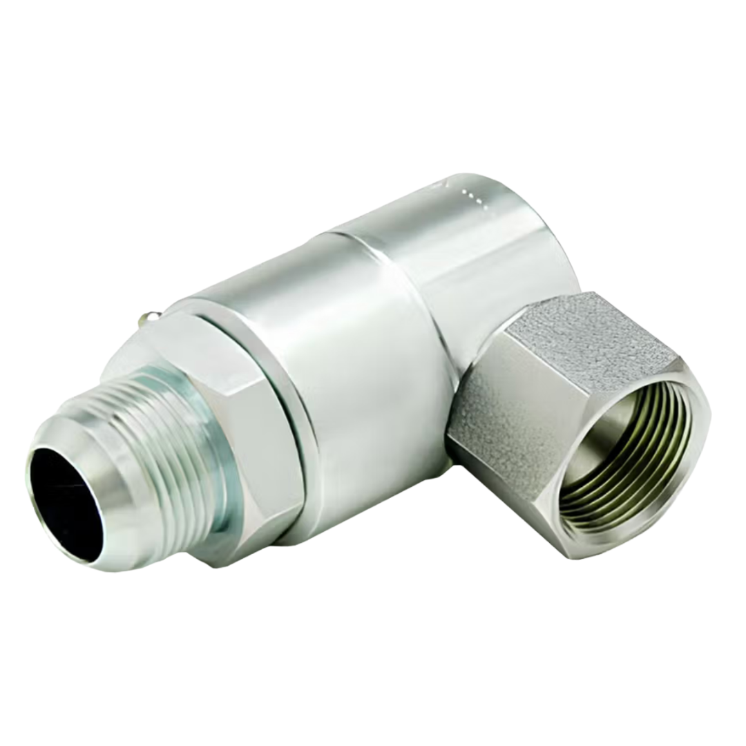 9SS8MJ8XFJS8-Z-V : Super Swivels 90-Degree Live Swivel, -08 Female JIC Swivel Nut (3/4 - 16 UN) x -08 Male JIC (3/4 - 16 UN), 3500psi, Zinc Plated, Viton Seals