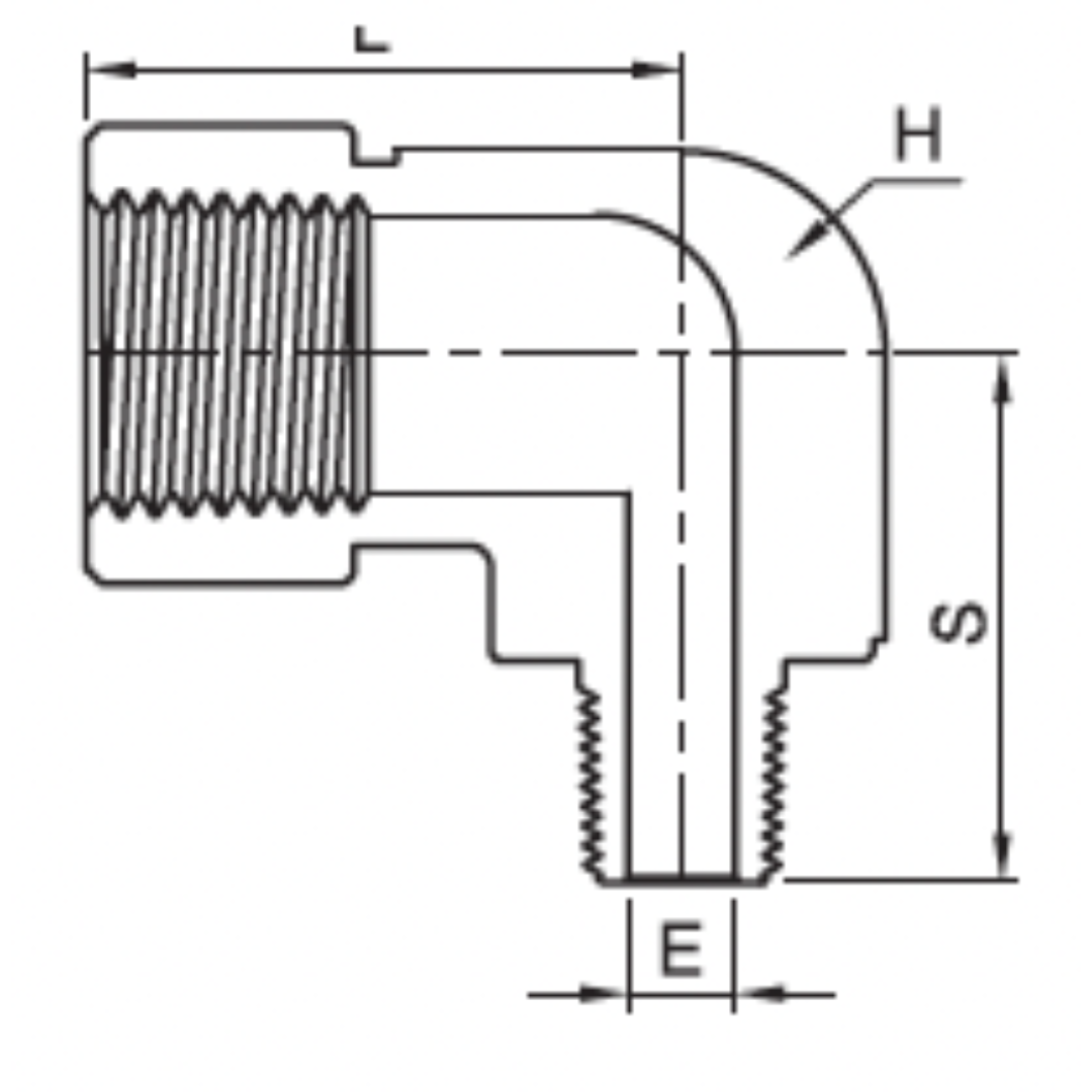 IRSE-8-4N : Superlok 90-Degree Stainless Instrumentation Reducing Street Elbow, 1/2-14 (-8N) Female NPT x 1/4-18 (-4N) Male NPT, 4900psi