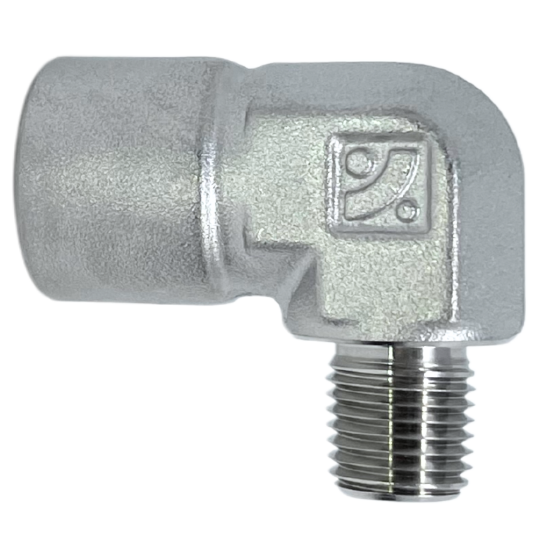 IRSE-8-4N : Superlok 90-Degree Stainless Instrumentation Reducing Street Elbow, 1/2-14 (-8N) Female NPT x 1/4-18 (-4N) Male NPT, 4900psi