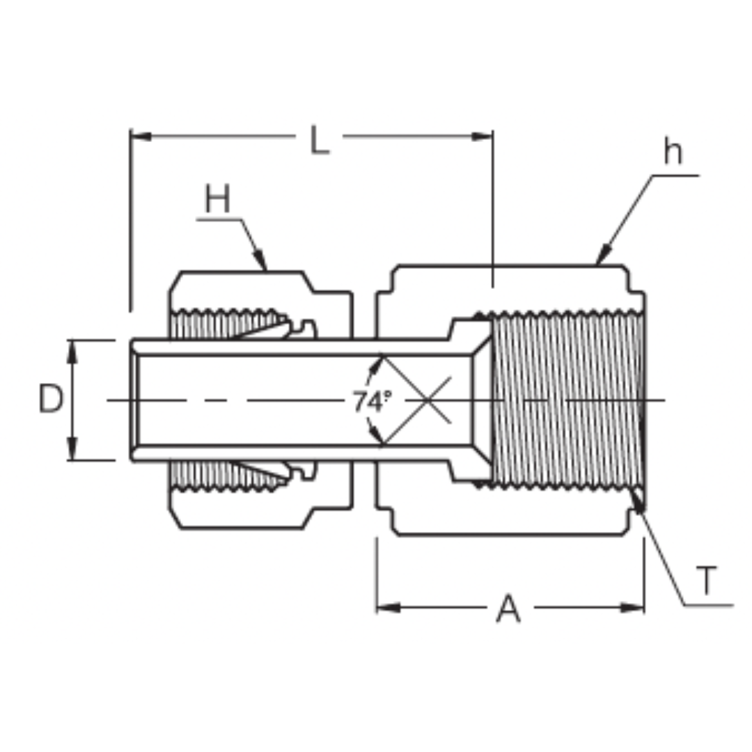 SAF 4-4U : Superlok Straight Stainless Tube Union, 1/4" (-4) Tube OD x 7/16-20 (-4U) Female JIC