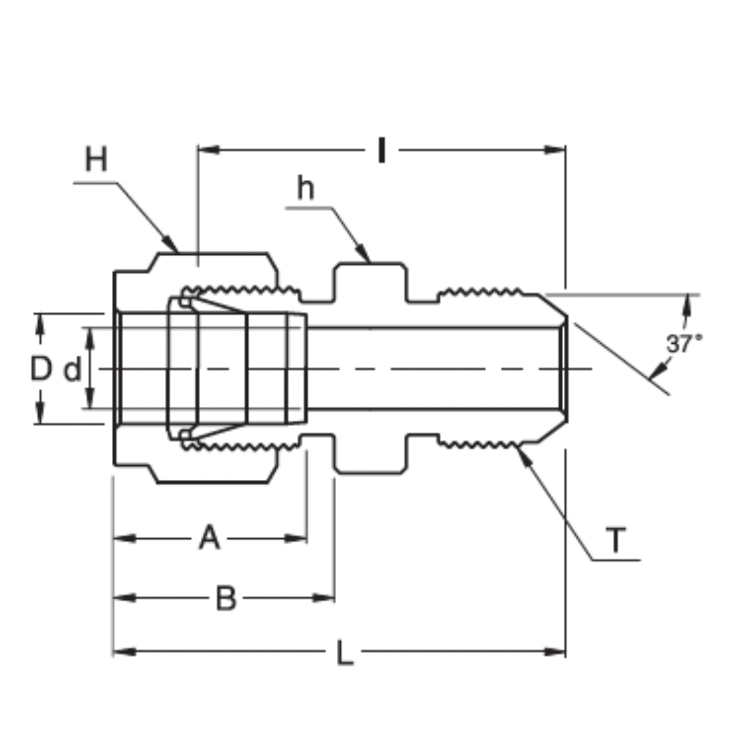 SAU 6-6U : Superlok Straight Stainless Tube Union, 3/8" (-6) Tube OD x 9/16-18 (-6U) Male JIC