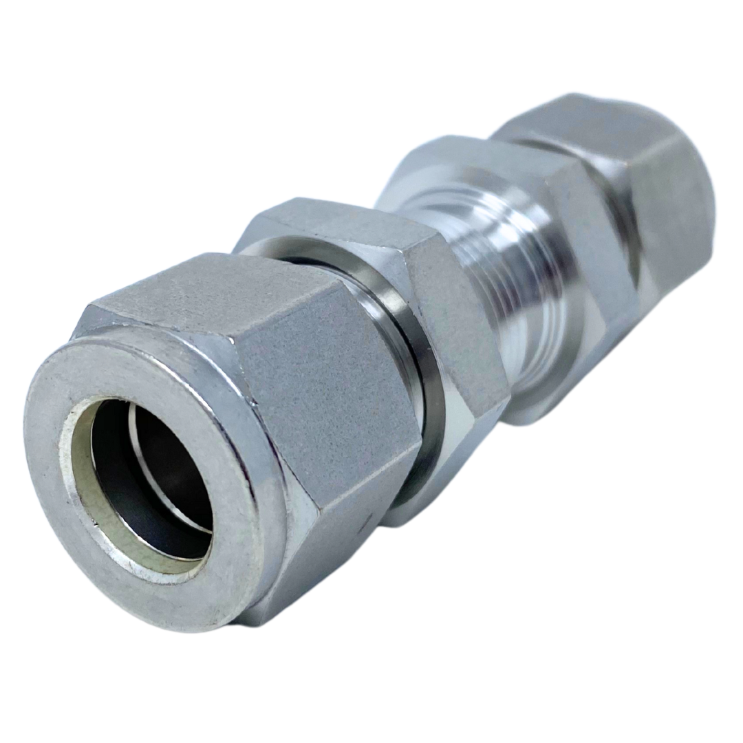 SBHU-4 : Superlok Straight Stainless Fractional Tube Bulkhead Union, 1/4" (-4) Tube OD