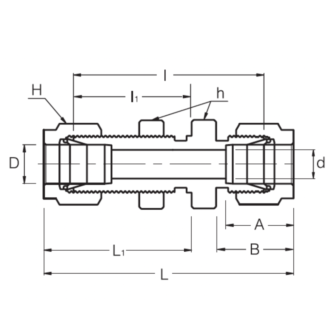 SBHU-4 : Superlok Straight Stainless Fractional Tube Bulkhead Union, 1/4" (-4) Tube OD