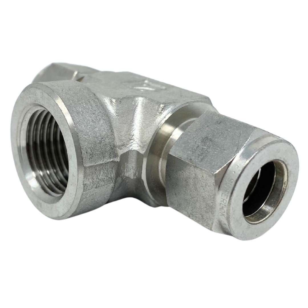 SFBT 4-2N : Superlok Stainless Branch Tee, 1/4" (-4) Tube OD x 1/4" (-4) Tube OD x 1/8-27 (-2N) Female NPT