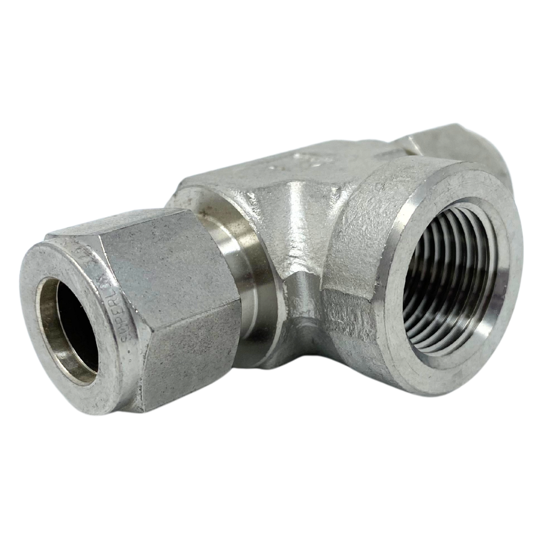 SFBT 4-2N : Superlok Stainless Branch Tee, 1/4" (-4) Tube OD x 1/4" (-4) Tube OD x 1/8-27 (-2N) Female NPT