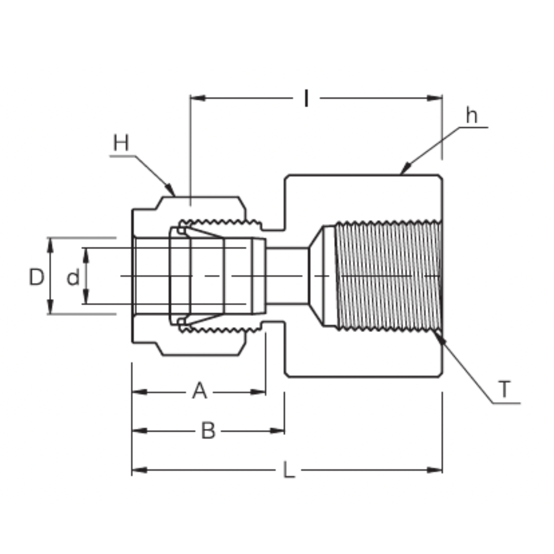 SFC 6-4N : Superlok Straight Stainless Tube Union, 3/8" (-6) Tube OD x 1/4-18 (-4N) Female NPT