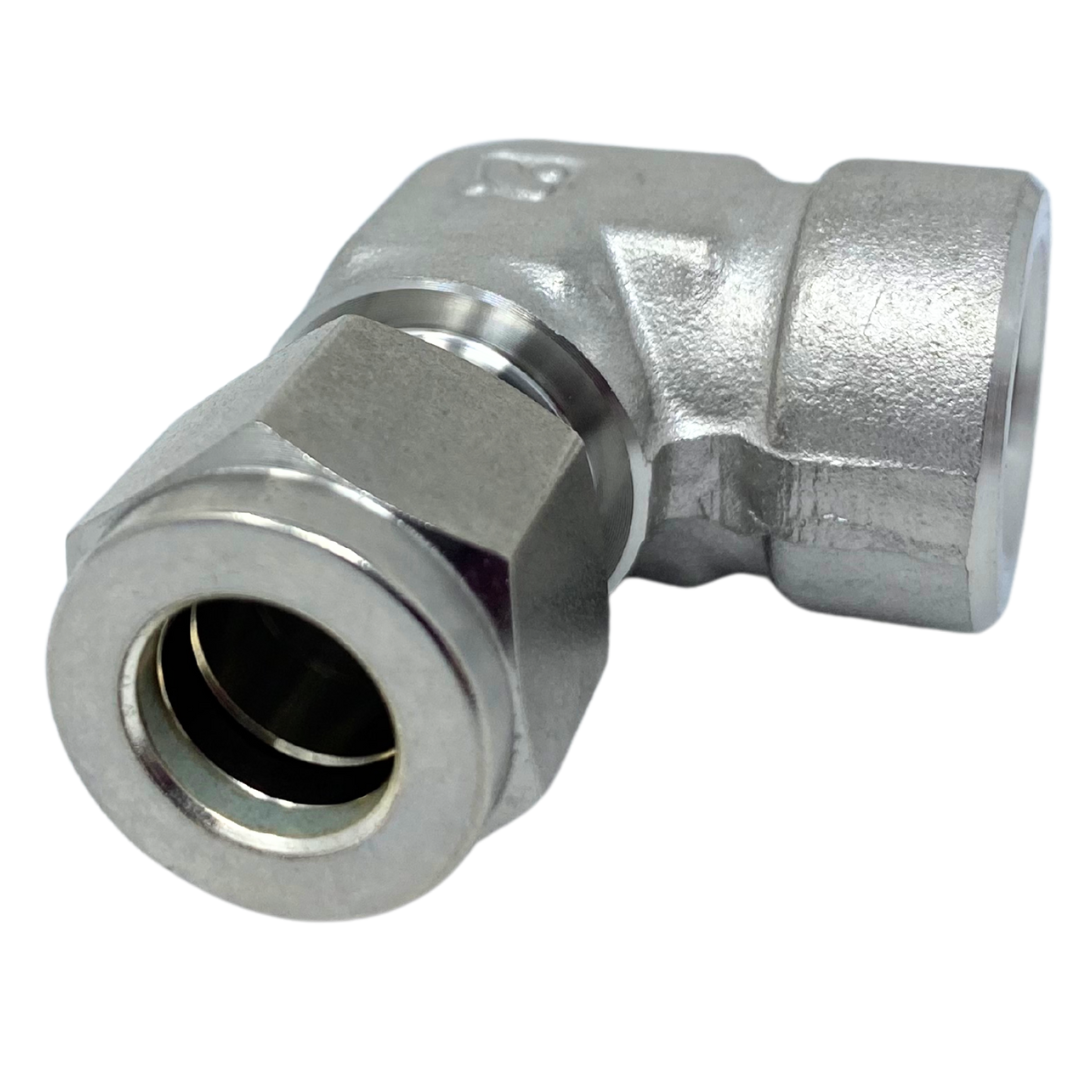 SFE 4-6N : Superlok 90-Degree Stainless Tube Adapter, 1/4" (-4) Tube OD x 3/8-18 (-6N) Female NPT