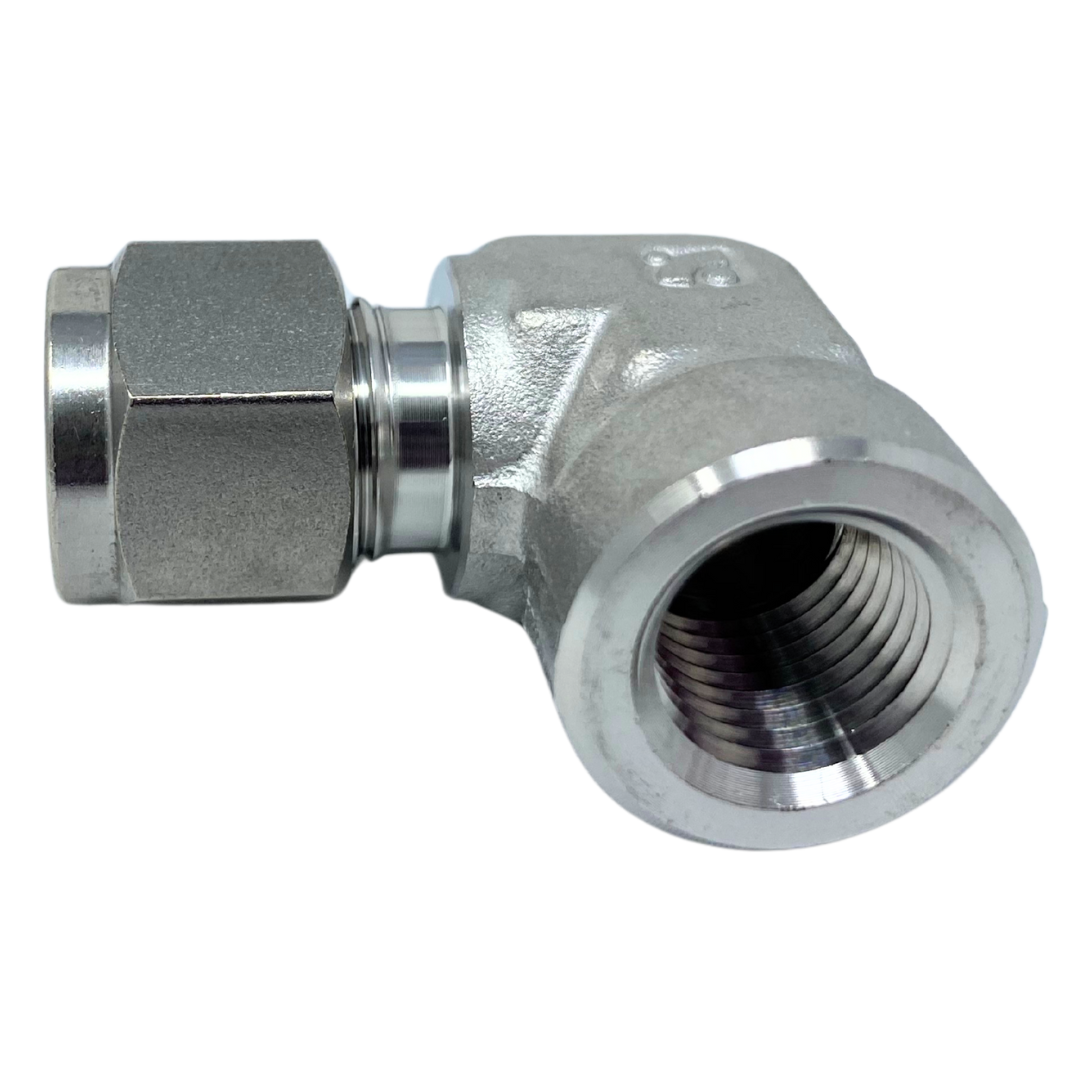 SFE 4-6N : Superlok 90-Degree Stainless Tube Adapter, 1/4" (-4) Tube OD x 3/8-18 (-6N) Female NPT