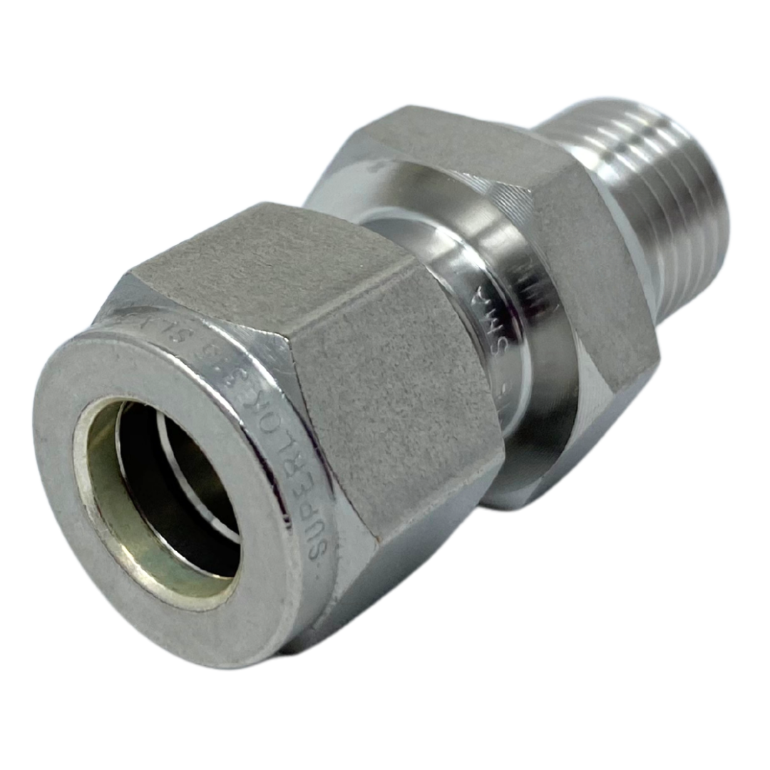 SGMC 6-4G : Superlok Straight Stainless Tube Adapter, 3/8" (-6) Tube OD x 1/4-19 (-4G) Male BSPP