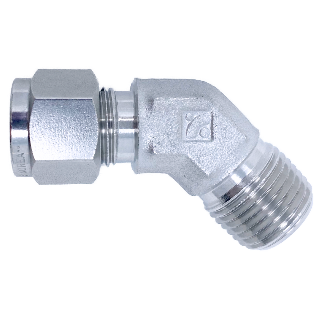 SHME 6-2N : Superlok 45-Degree Stainless Tube Union, 3/8" (-6) Tube OD x 1/8-27 (-2N) Male NPT