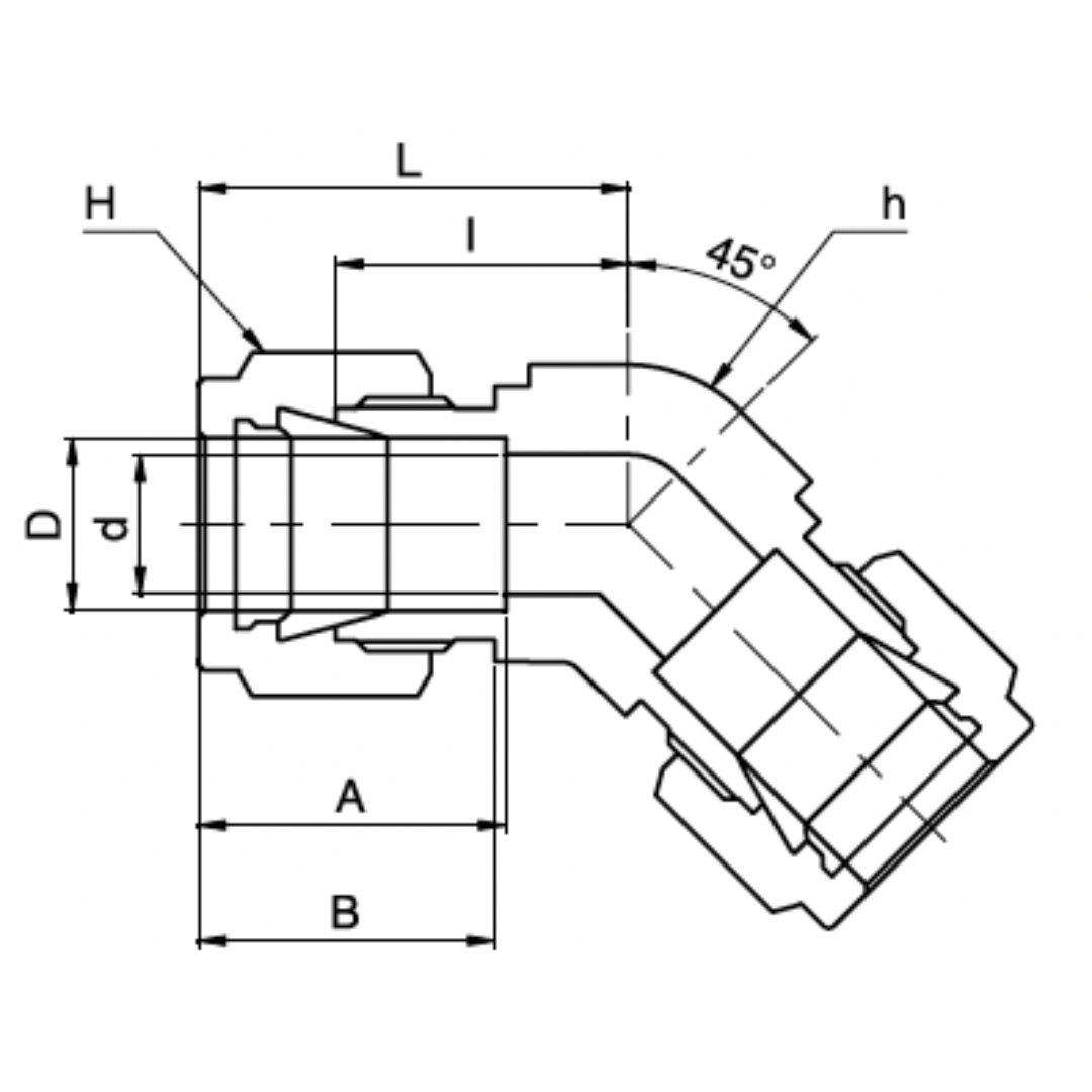 SHUE-16 : Superlok 45-Degree Stainless Tube Union, 1" (-16) Tube OD
