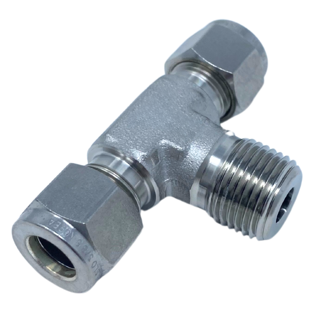 SMBT 4-6N : Superlok Stainless Branch Tee, 1/4" (-4) Tube OD x 1/4" (-4) Tube OD x 3/8-18 (-6N) Male NPT