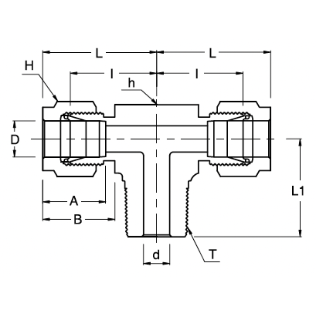 SMBT 4-6N : Superlok Stainless Branch Tee, 1/4" (-4) Tube OD x 1/4" (-4) Tube OD x 3/8-18 (-6N) Male NPT
