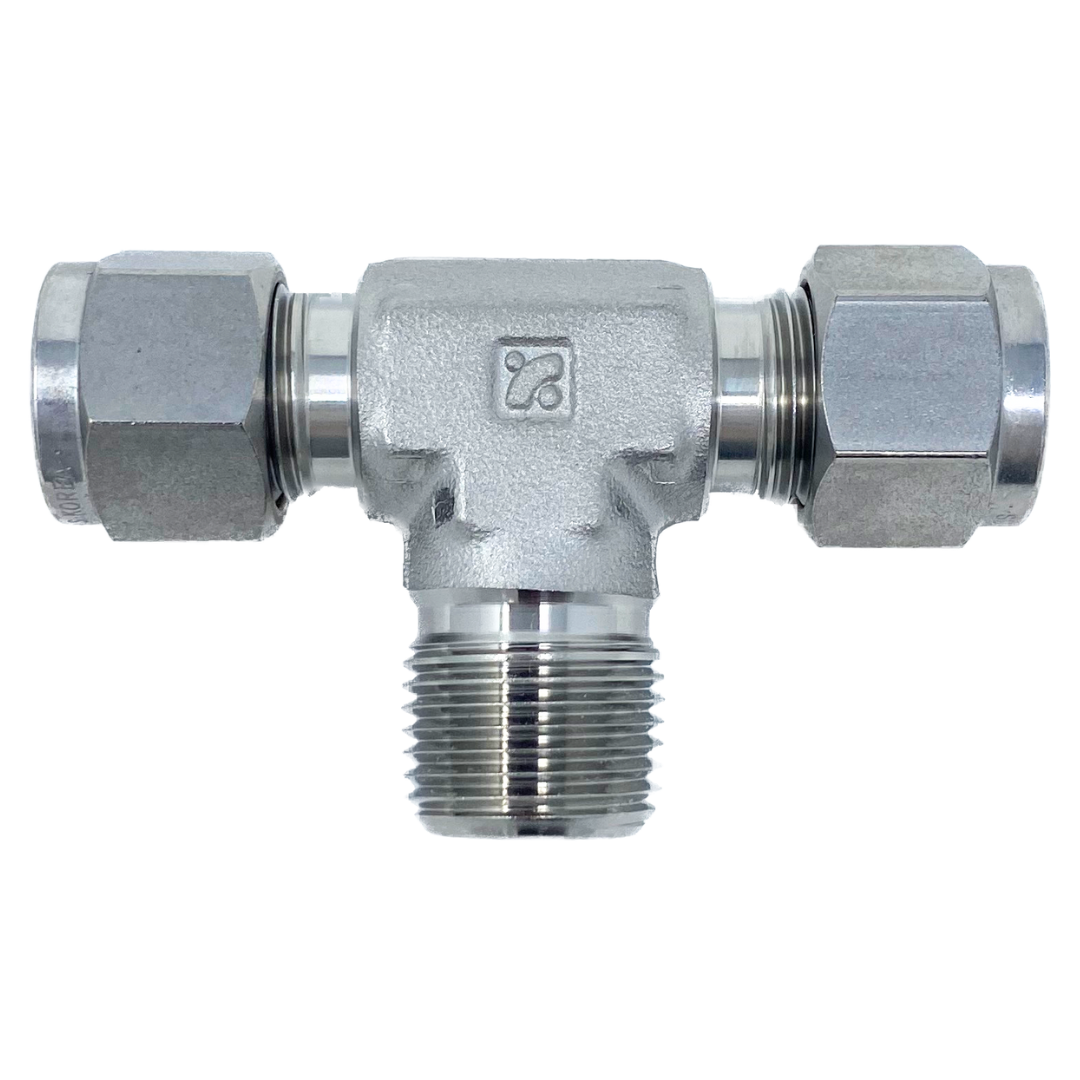 SMBT 4-6N : Superlok Stainless Branch Tee, 1/4" (-4) Tube OD x 1/4" (-4) Tube OD x 3/8-18 (-6N) Male NPT