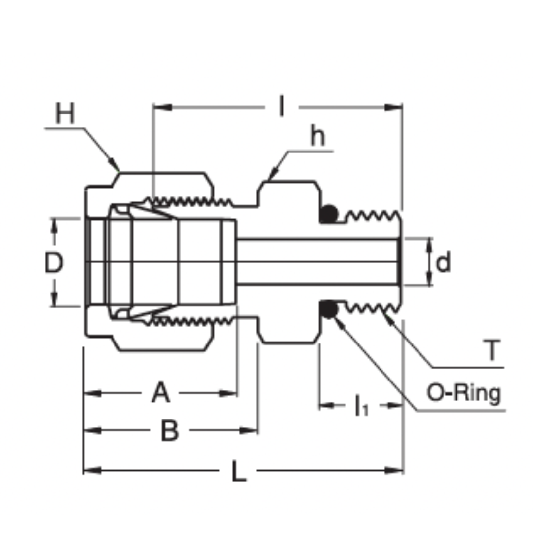 SOSC 1-2U : Superlok Straight Stainless Tube Adapter, 1/16" (-1) Tube OD x 5/16-24 (-2U) Male Straight Thread